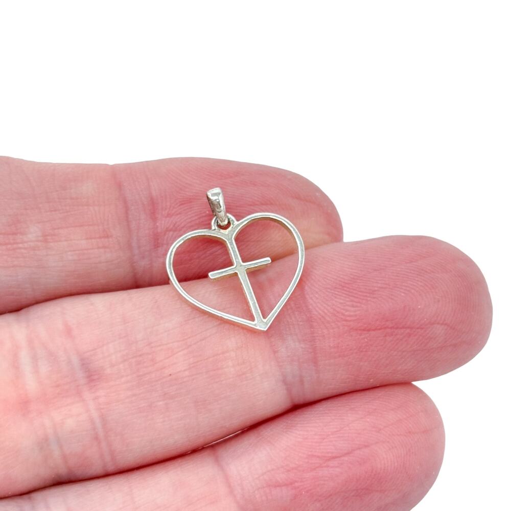 Vintage Sterling Silver 925 Heart Cross Charm